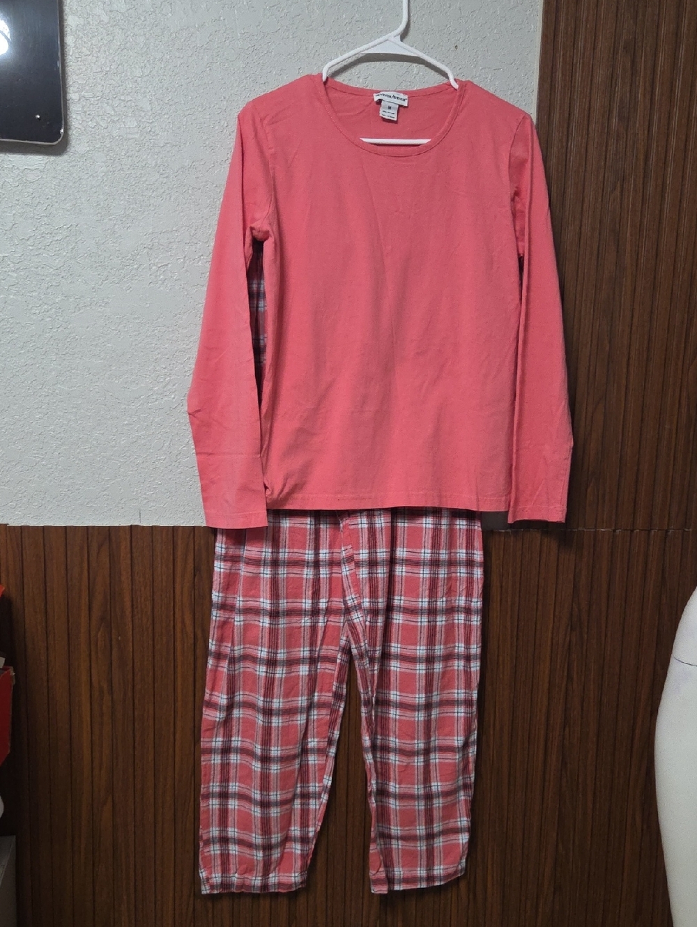 Coral Plaid Kids Long-Sleeve Pajama Set Girl Medium Size